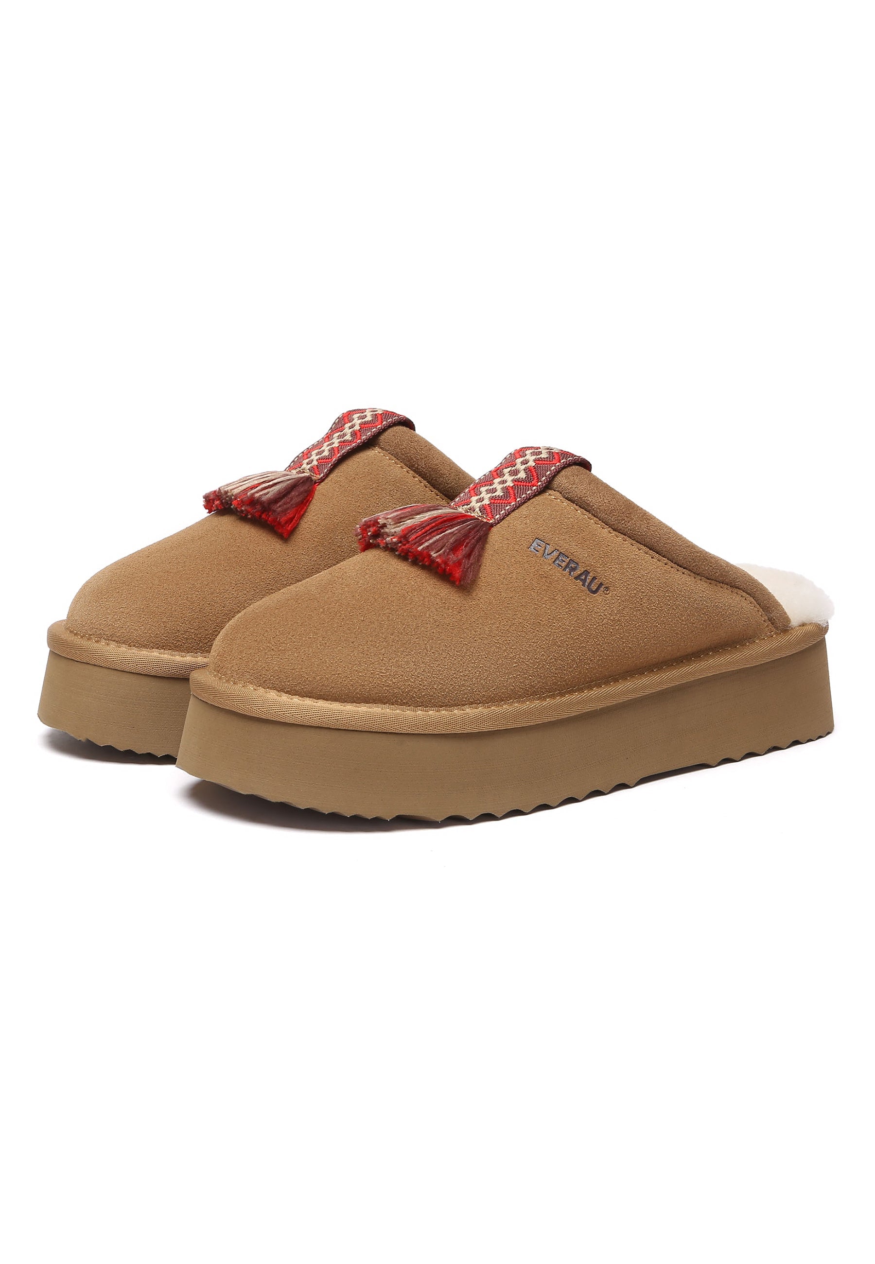 EVERAU Caspian Chestnut Platform Slippers Kapcie Brązowe
