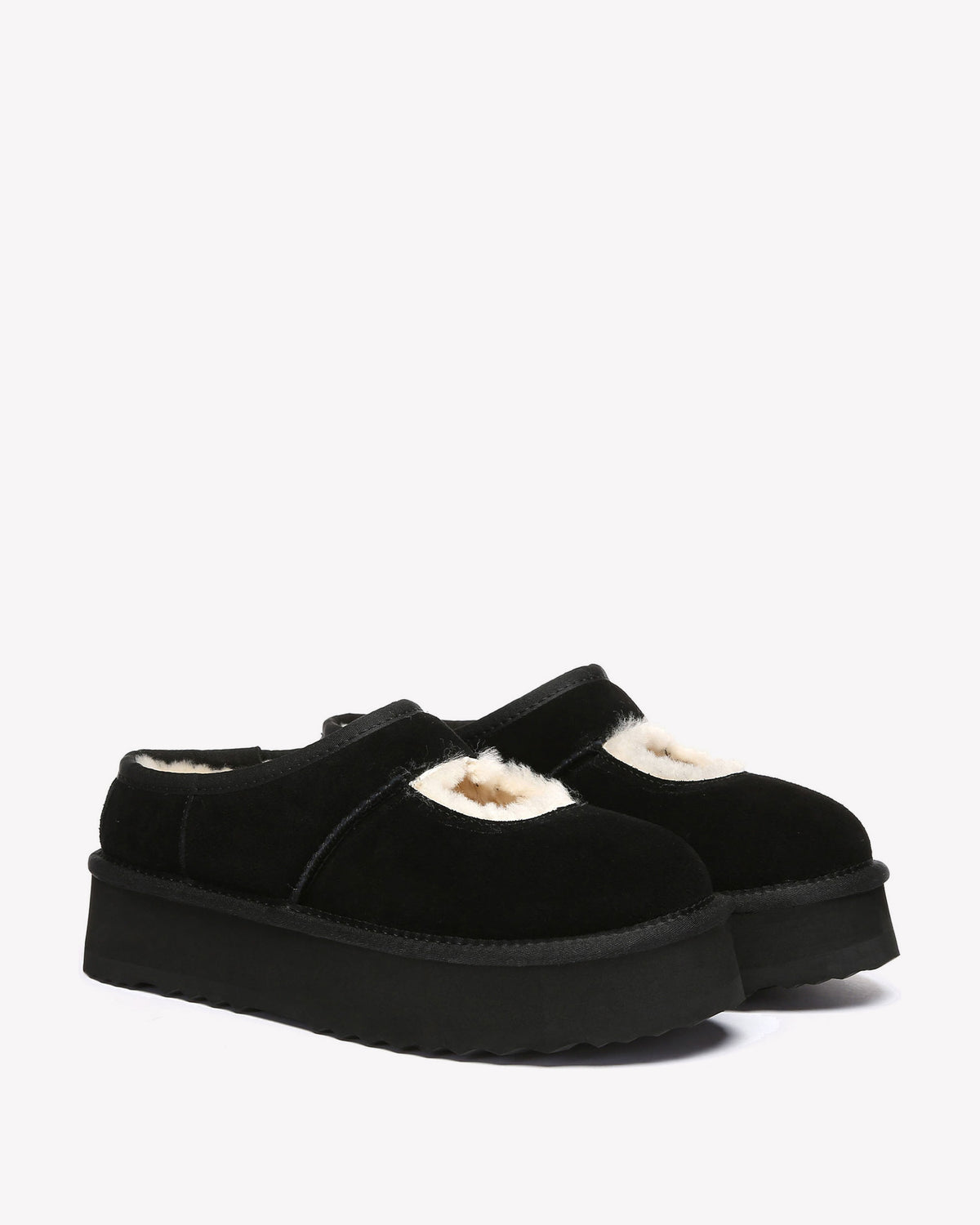 EVERAU Plumed Black Ankle Platform Baleriny Czarne