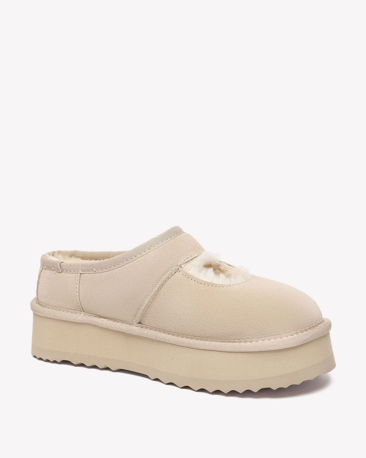 EVERAU Plumed Sand Ankle Platform Baleriny Beżowe
