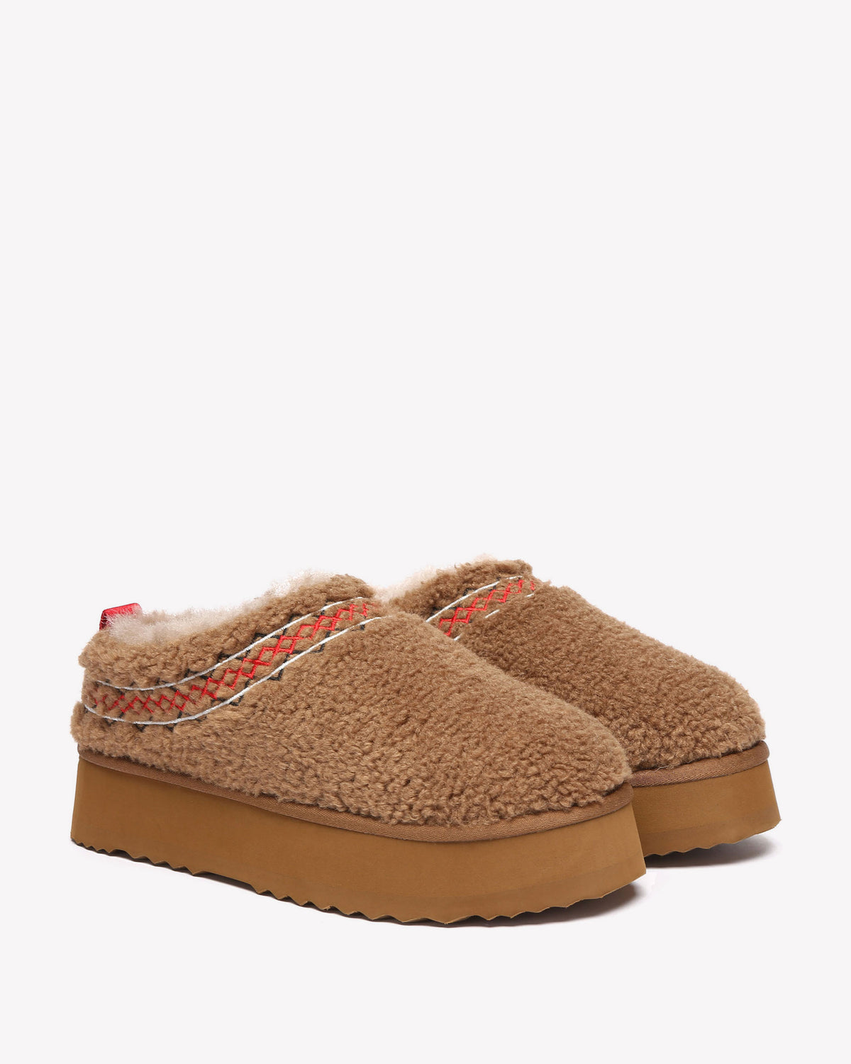 EVERAU Lewin Chestnut Plush Platform Slippers Kapcie Brązowe
