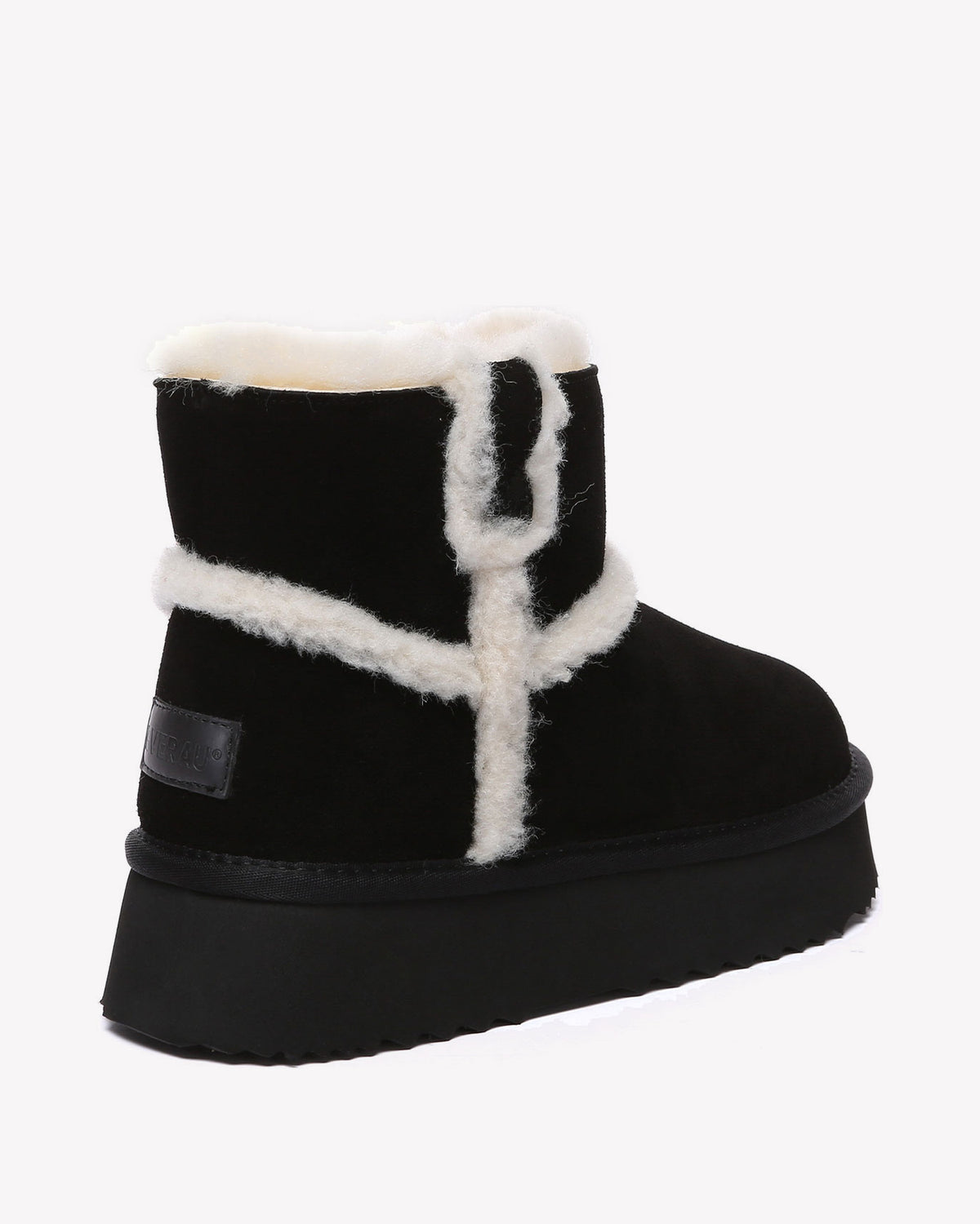 EVERAU Barren Black Leather Chic Platform Short Boots Botki Czarne