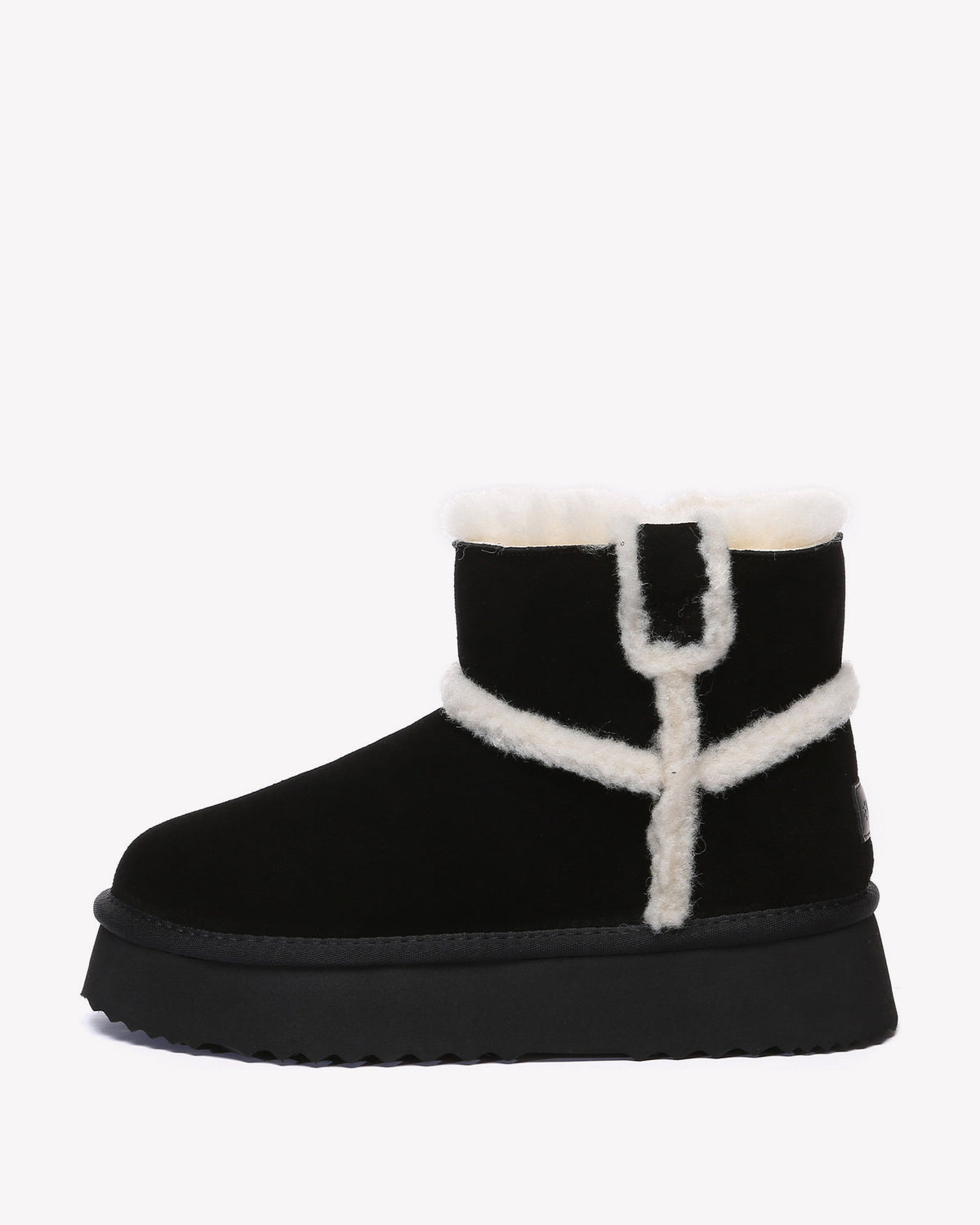 EVERAU Barren Black Leather Chic Platform Short Boots Botki Czarne