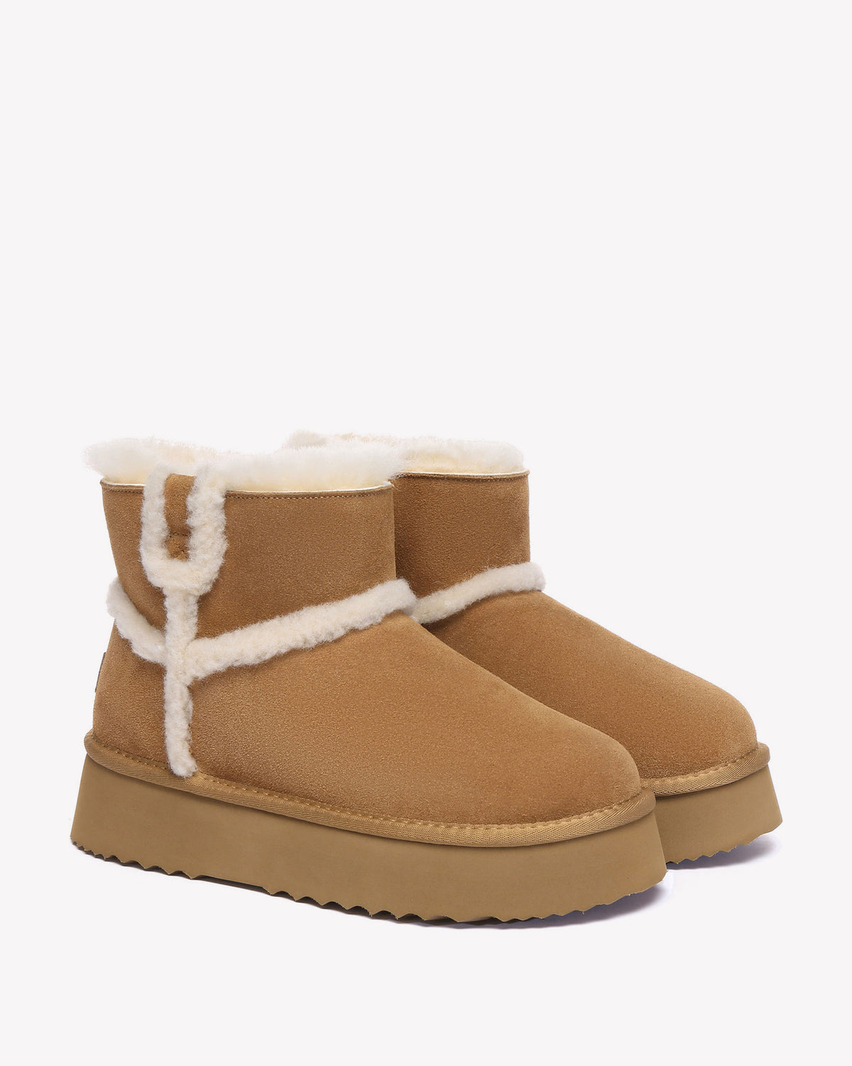 EVERAU Barren Chestnut Leather Chic Platform Short Boots Botki Brązowe