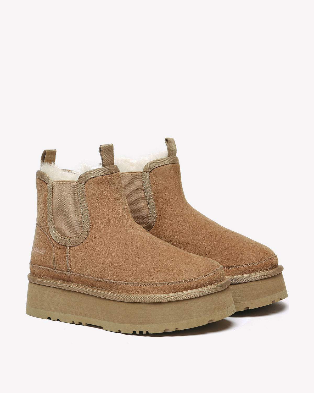EVERAU Shoveler Chestnut Leather Platform Short Chelsea Boots Botki Brązowe