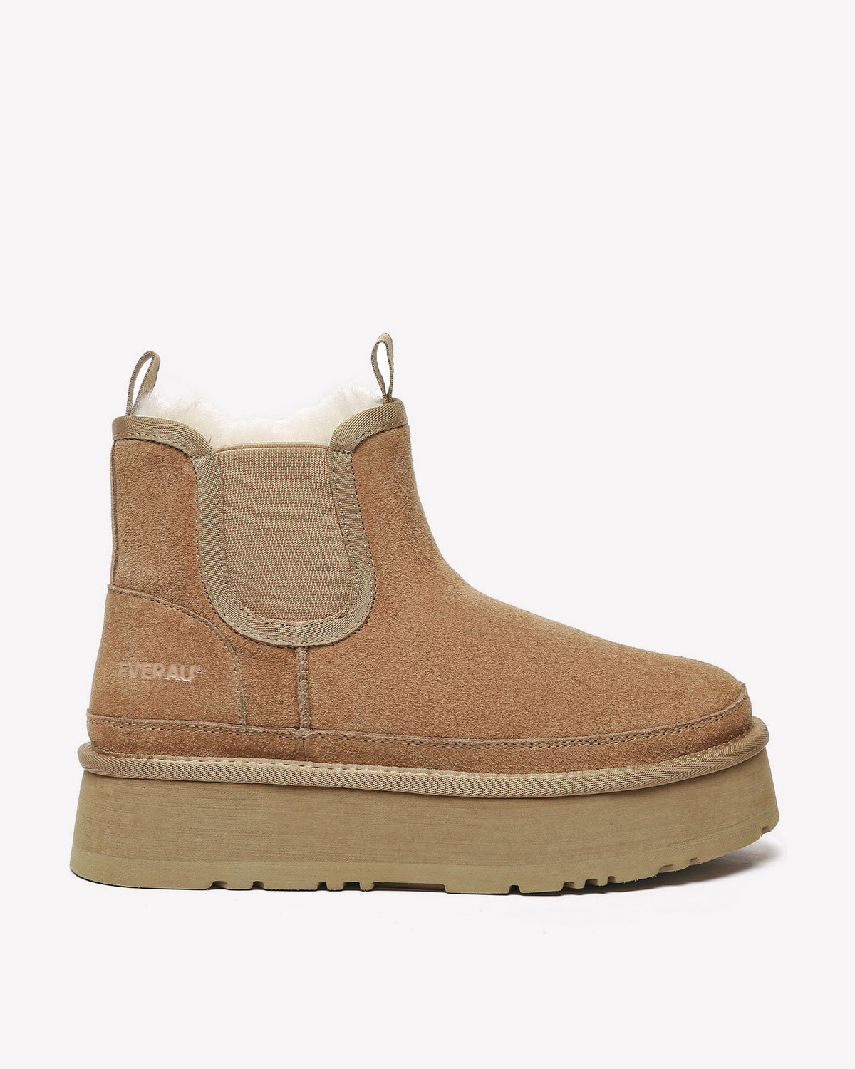 EVERAU Shoveler Chestnut Leather Platform Short Chelsea Boots Botki Brązowe