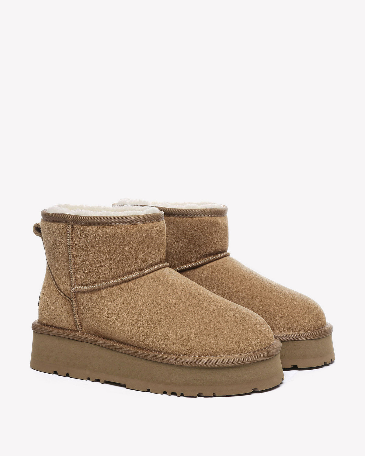 EVERAU Dusky Chestnut Leather Platform Short Boots Botki Brązowe