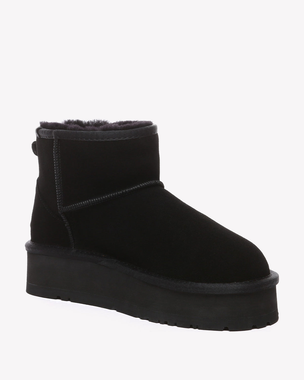 EVERAU Dusky Black Leather Platform Short Boots Botki Czarne