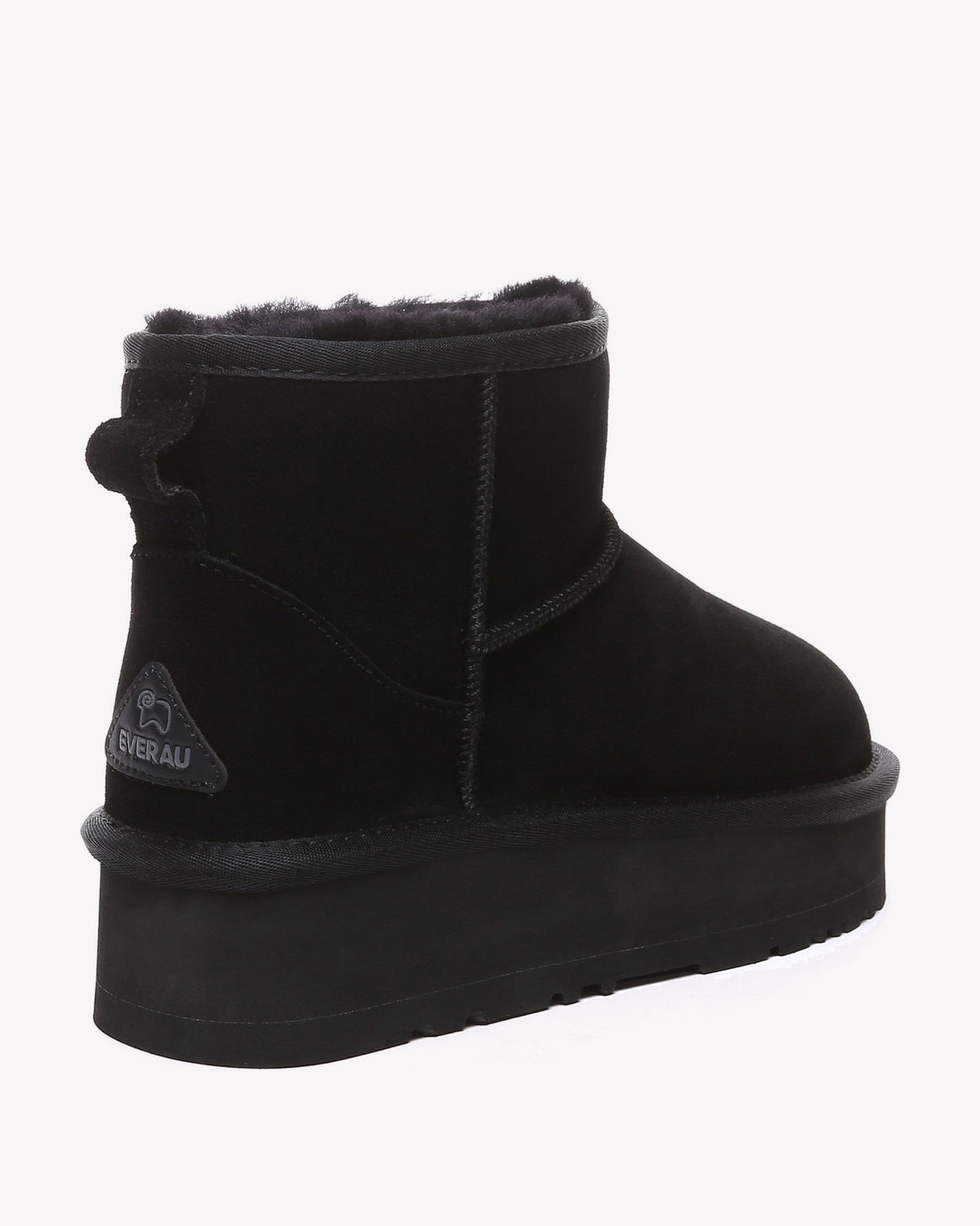 EVERAU Dusky Black Leather Platform Short Boots Botki Czarne