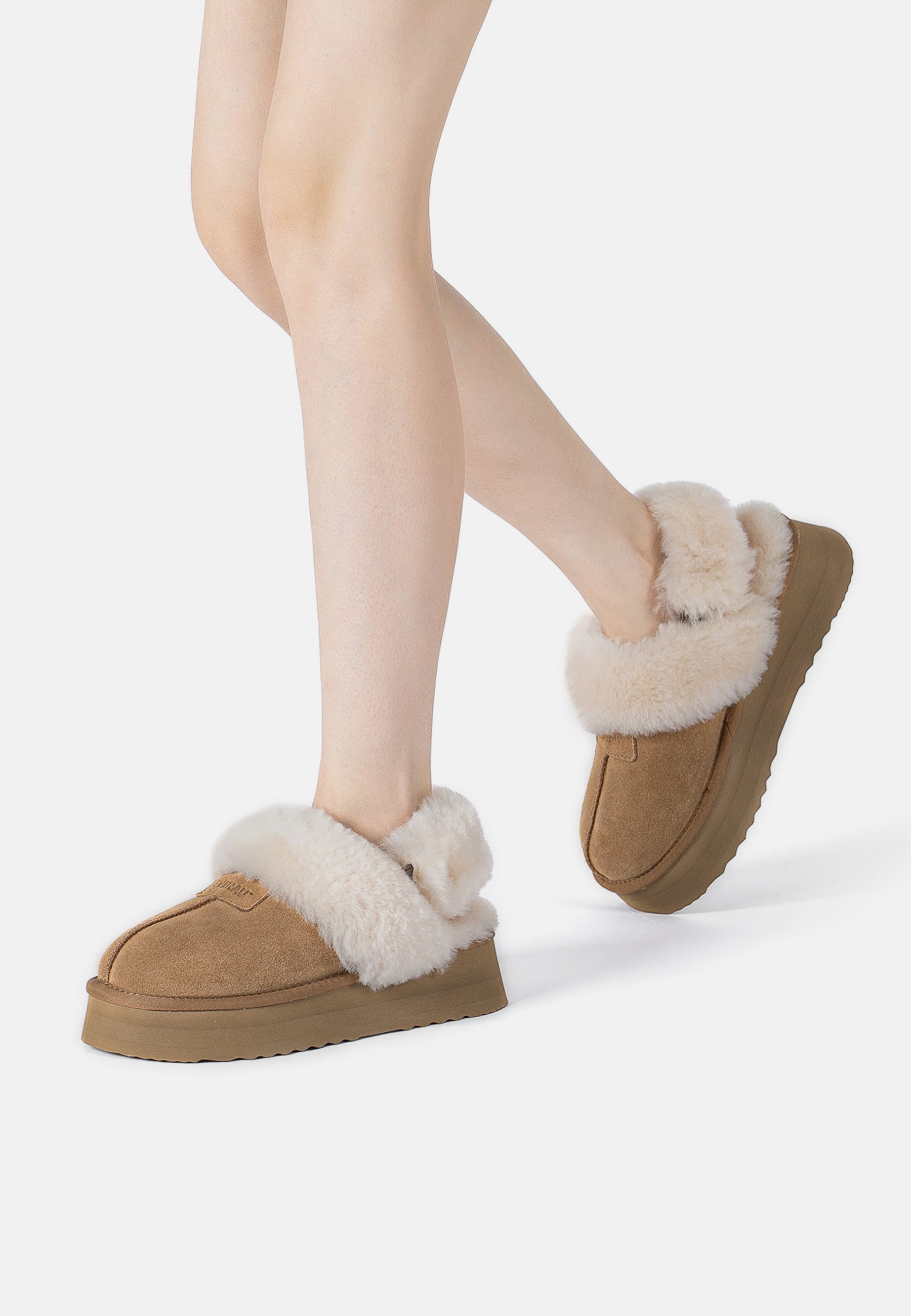 EVERAU Fantail Leather Slippers With Two Removable Straps Kapcie Brązowe