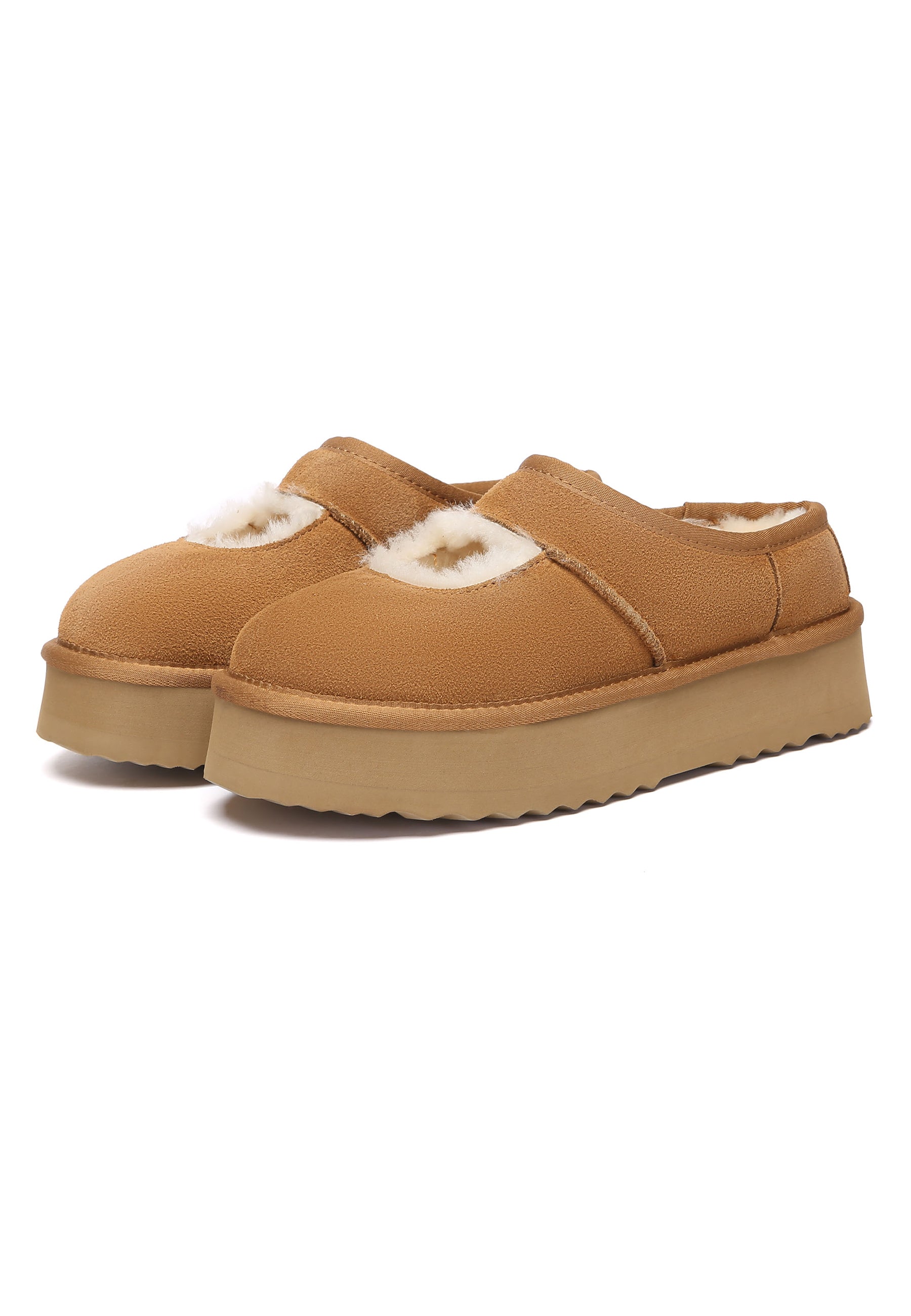 EVERAU Plumed Ankle Platform Slippers Kapcie Brązowe