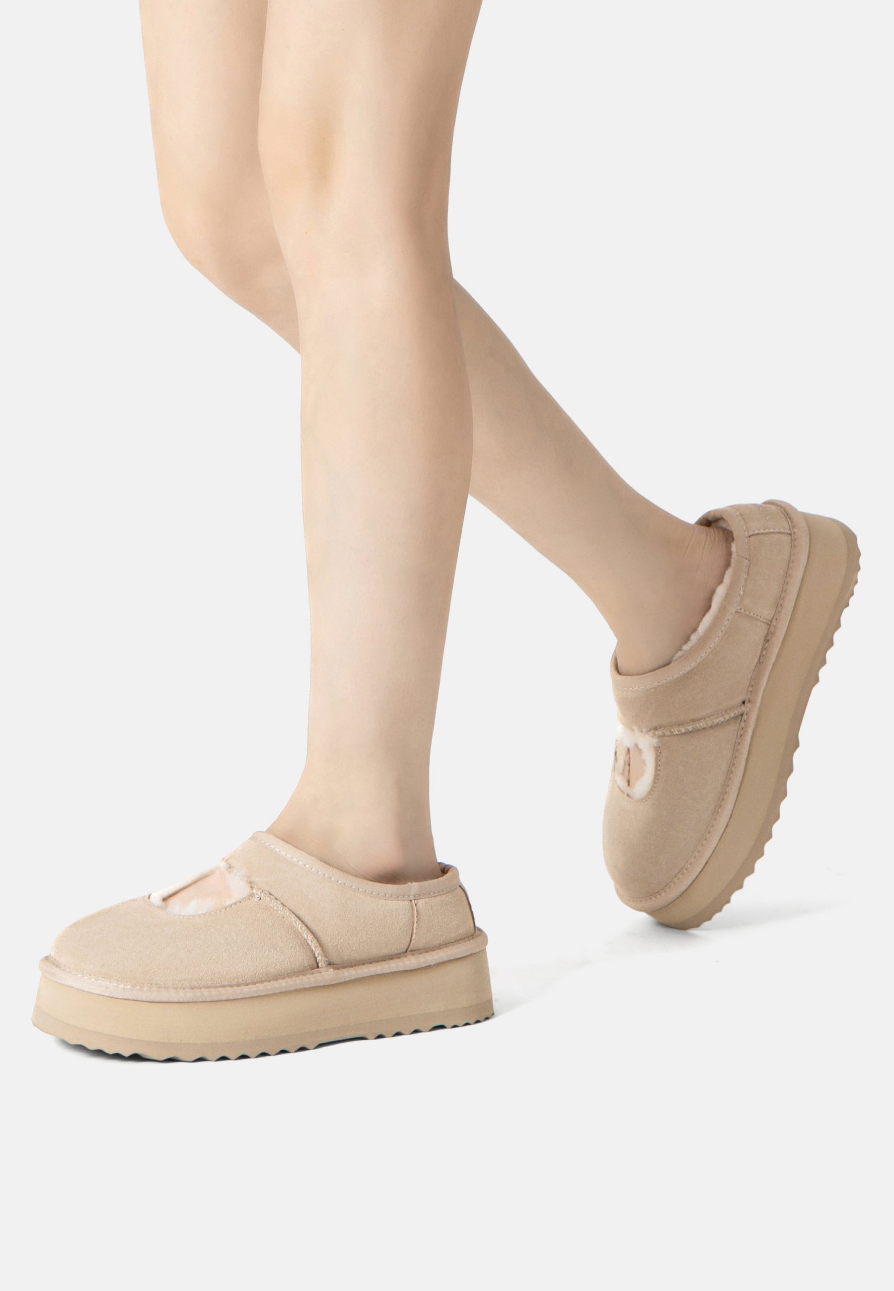 EVERAU Plumed Ankle Platform Slippers Kapcie Piaskowe