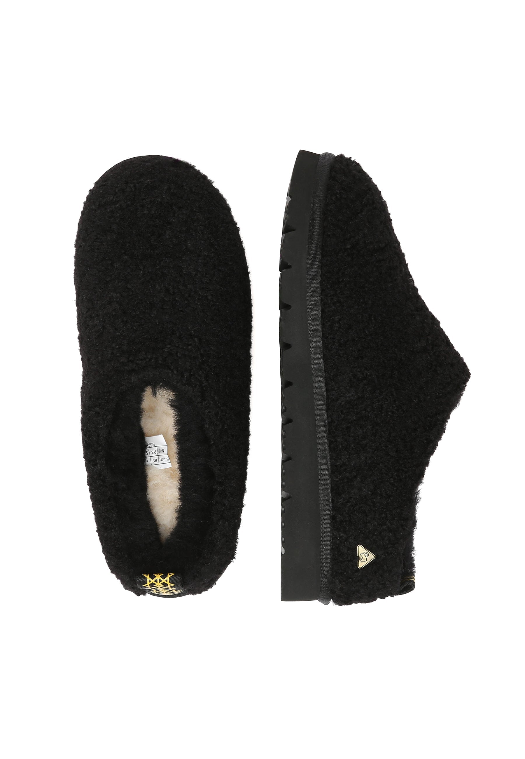 EVERAU Snipe Black Plush Ankle Slippers Kapcie Czarne
