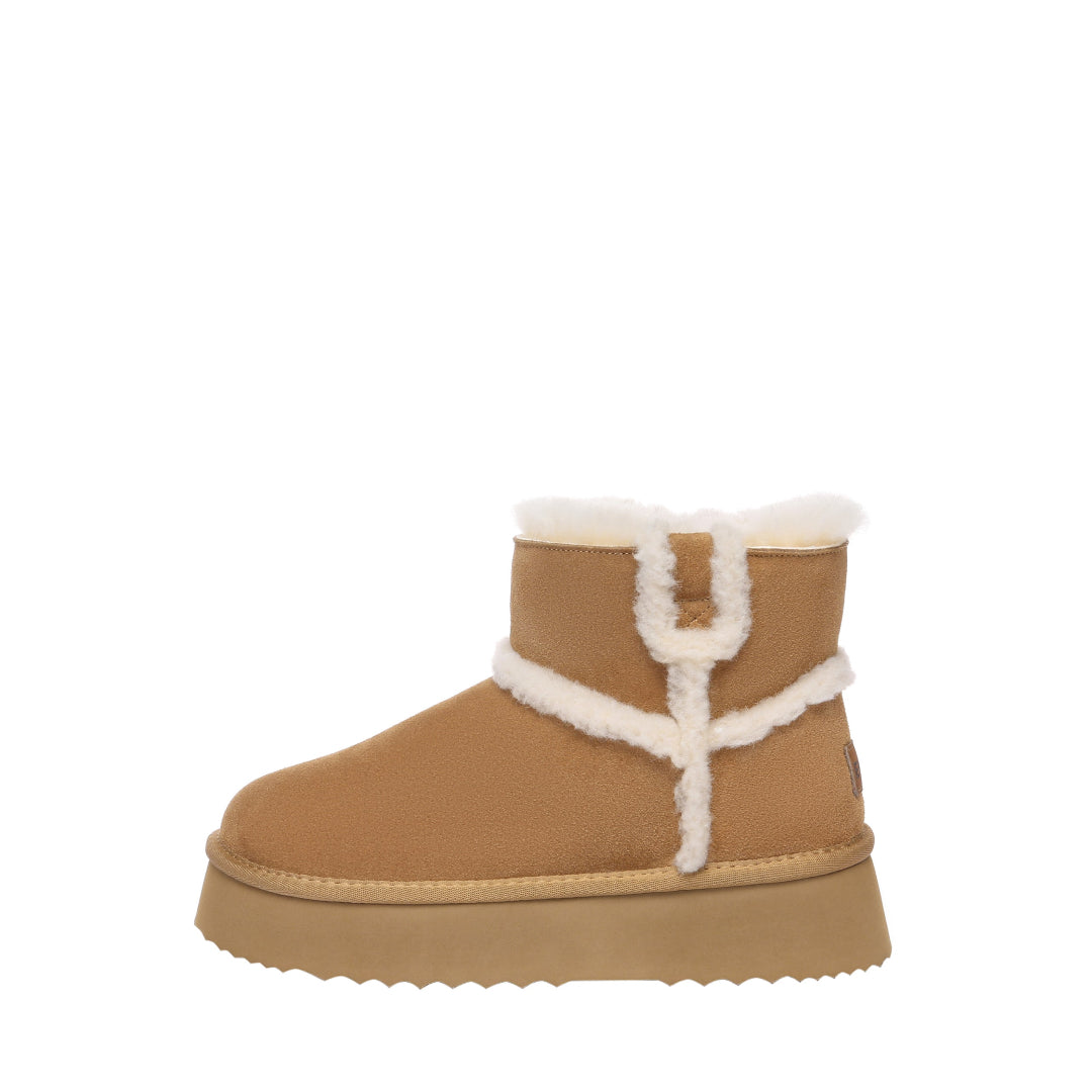 EVERAU Barren Chestnut Leather Chic Platform Short Boots Botki Brązowe