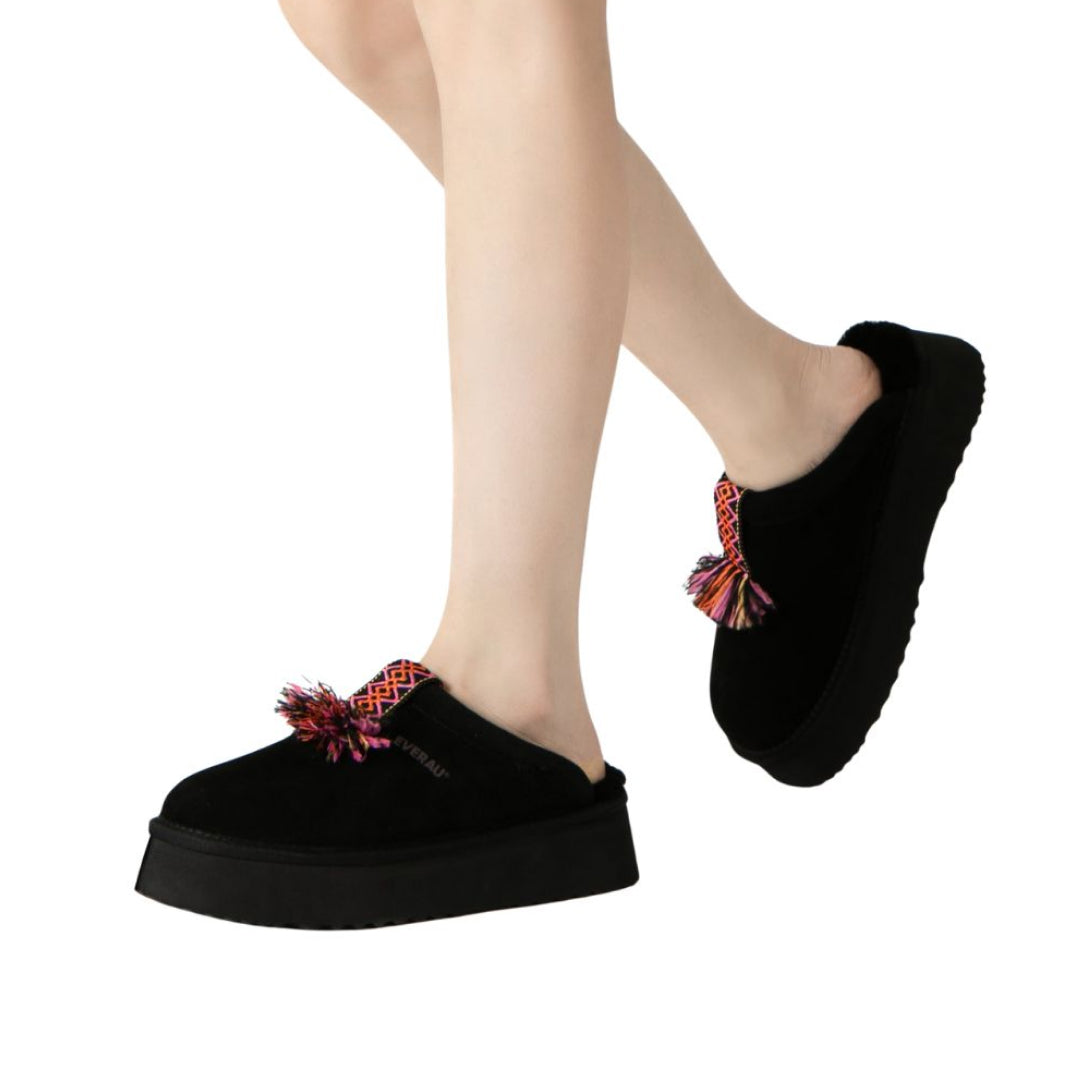EVERAU Caspian Black Platform Slippers Kapcie Czarne