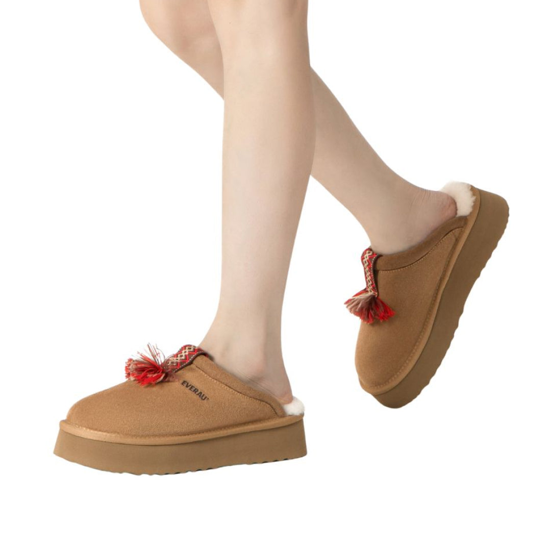 EVERAU Caspian Chestnut Platform Slippers Kapcie Brązowe