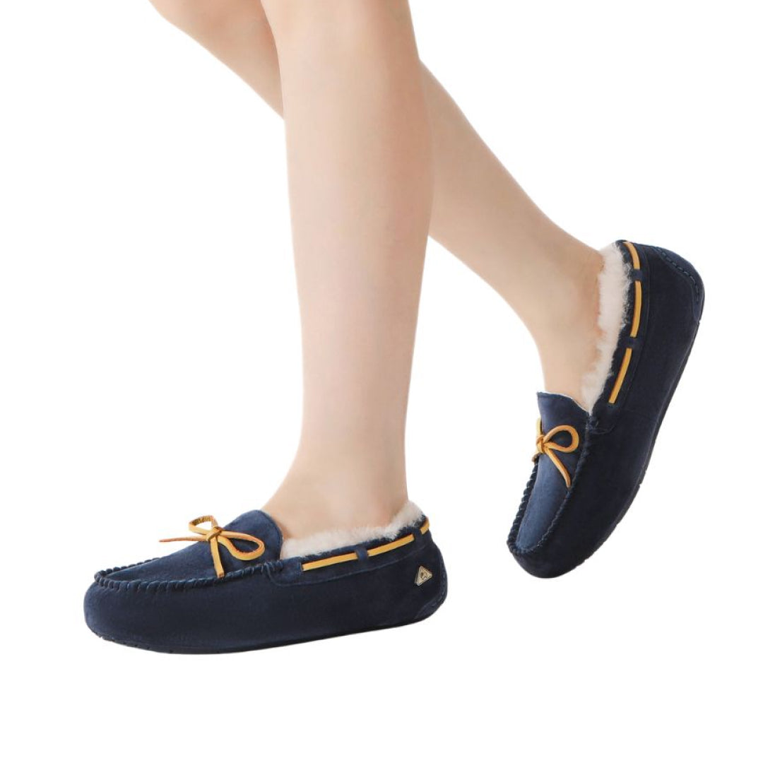 EVERAU Crested Leather Loafers Loafersy Granatowe