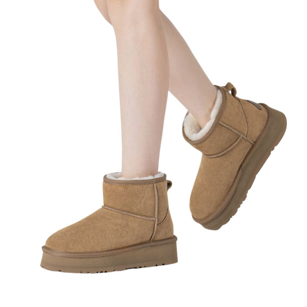 EVERAU Dusky Chestnut Leather Platform Short Boots Botki Brązowe