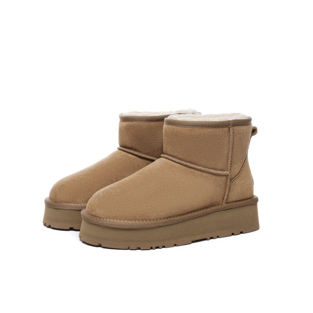 EVERAU Dusky Chestnut Leather Platform Short Boots Botki Brązowe