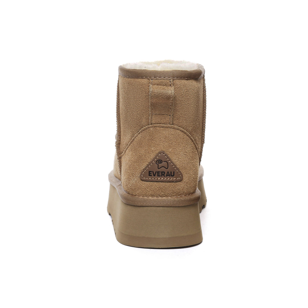 EVERAU Dusky Chestnut Leather Platform Short Boots Botki Brązowe