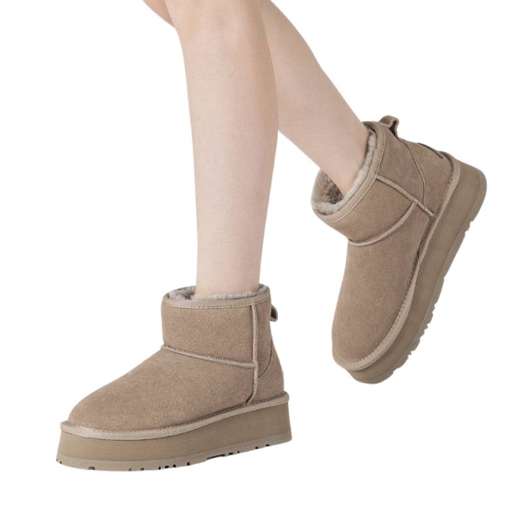 EVERAU Dusky Sand Leather Platform Short Boots Botki Beżowe