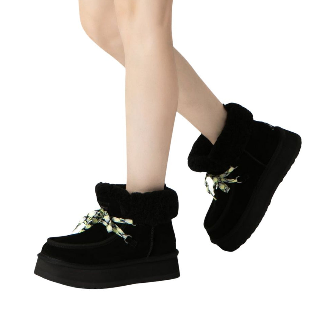 EVERAU Lapwing Black Ankle Platform Boots Botki Czarne