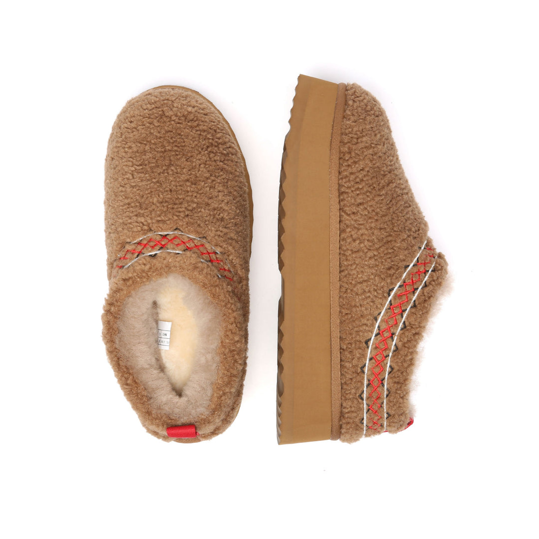 EVERAU Lewin Chestnut Plush Platform Slippers Kapcie Brązowe