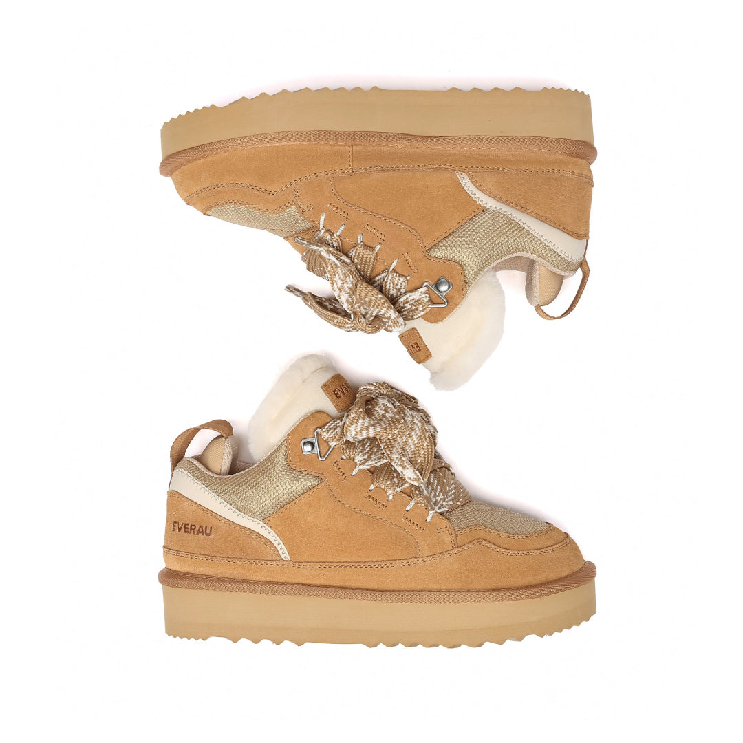EVERAU Marbled Chestnut Lace up Platform Boots Sneakersy Brązowe