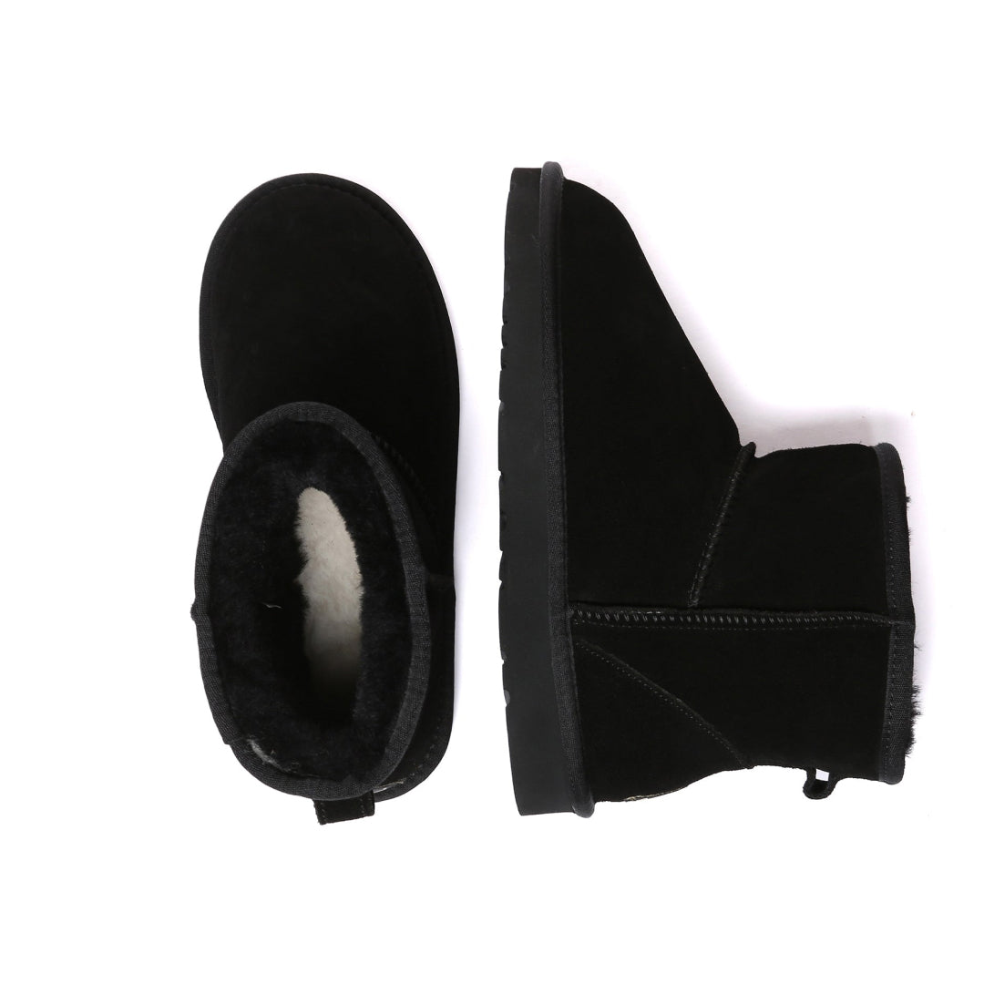 EVERAU Ostrich Black Leather Short Boots Botki Czarne