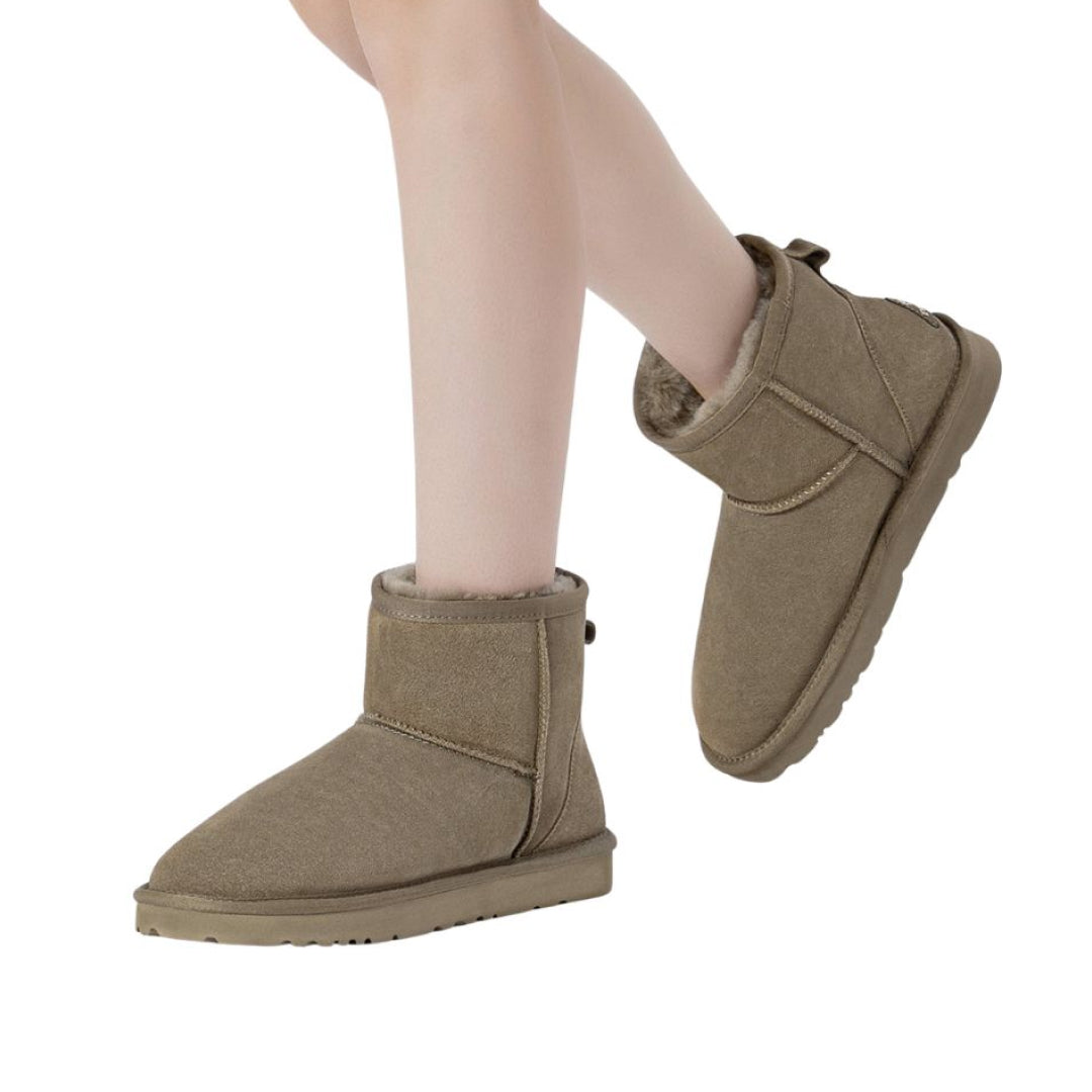 EVERAU Ostrich Caribou Leather Short Boots Botki Brązowe