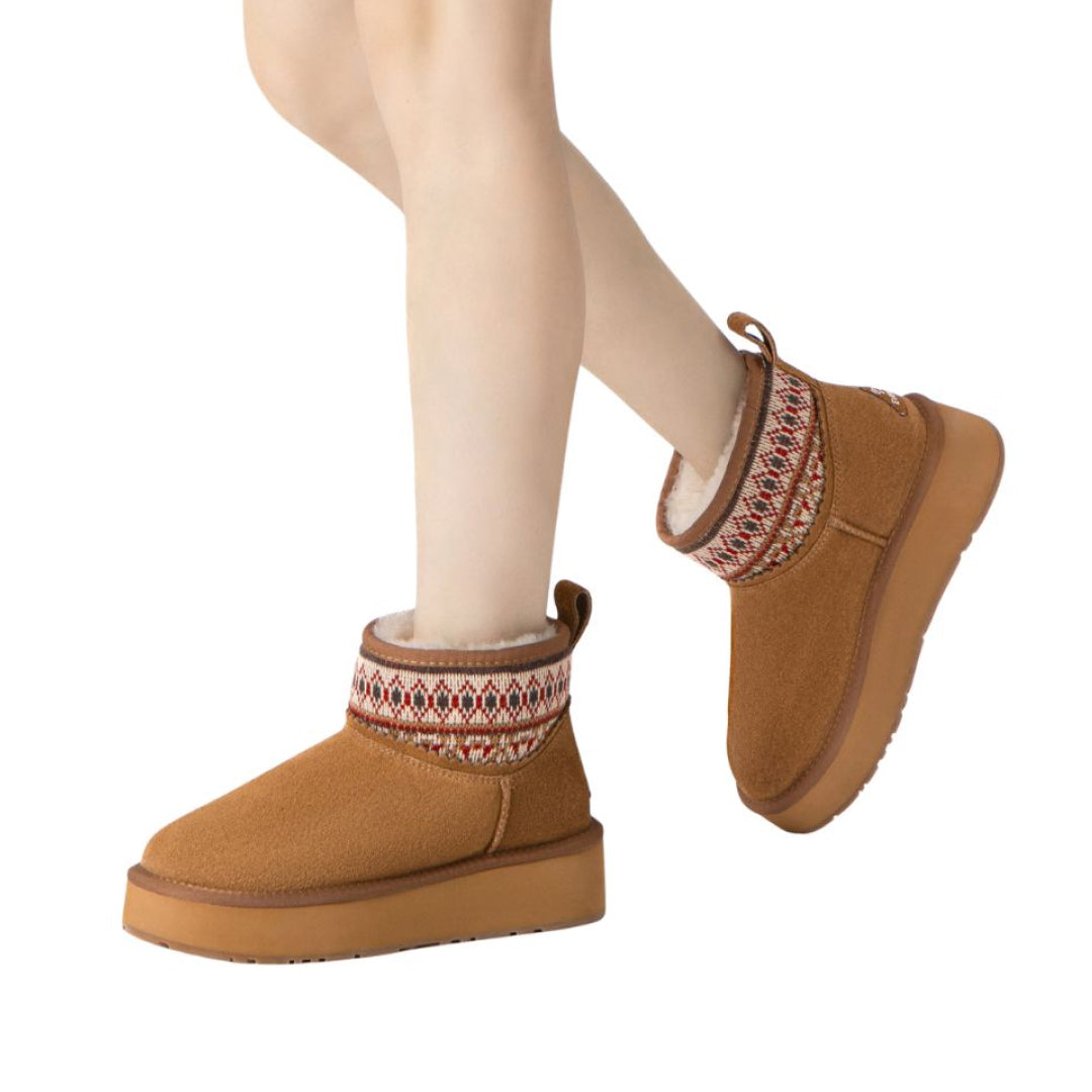EVERAU Plover Chestnut Ankle Platform Boots Botki Brązowe