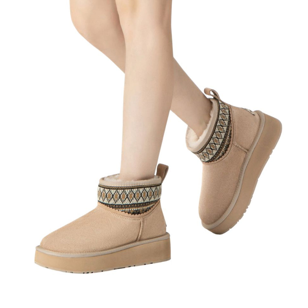 EVERAU Plover Sand Ankle Platform Boots Botki Beżowe