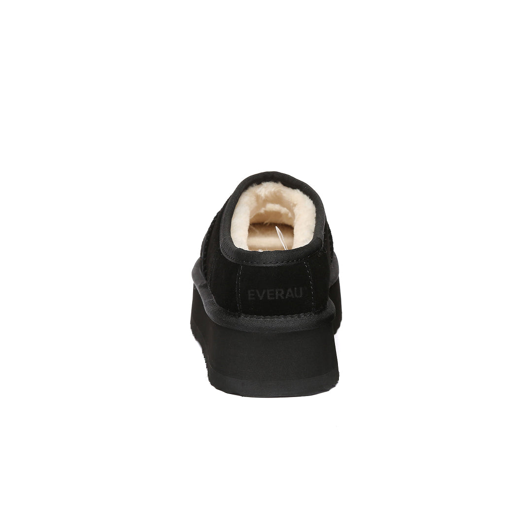 EVERAU Plumed Black Ankle Platform Baleriny Czarne