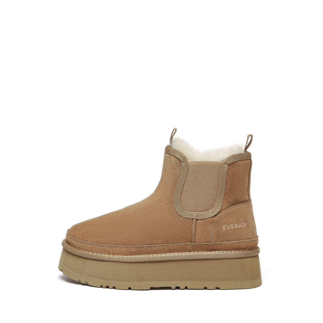 EVERAU Shoveler Chestnut Leather Platform Short Chelsea Boots Botki Brązowe