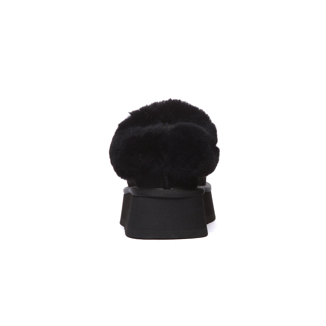 EVERAU Topknot Black Leather Slippers Kapcie Czarne