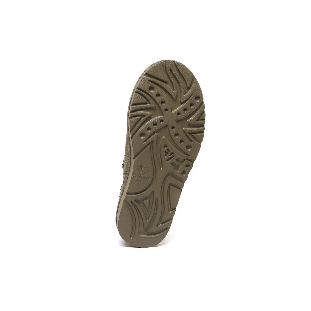 EVERAU Wigeon Olive Leather Slippers Kapcie Oliwkowe