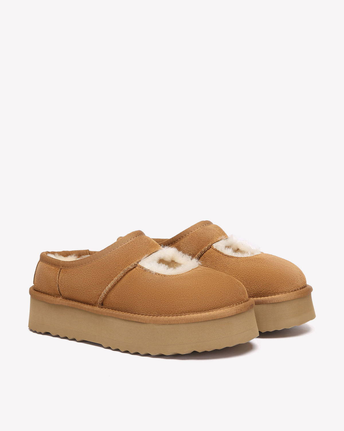 EVERAU Plumed Chestnut Ankle Platform Baleriny Brązowe