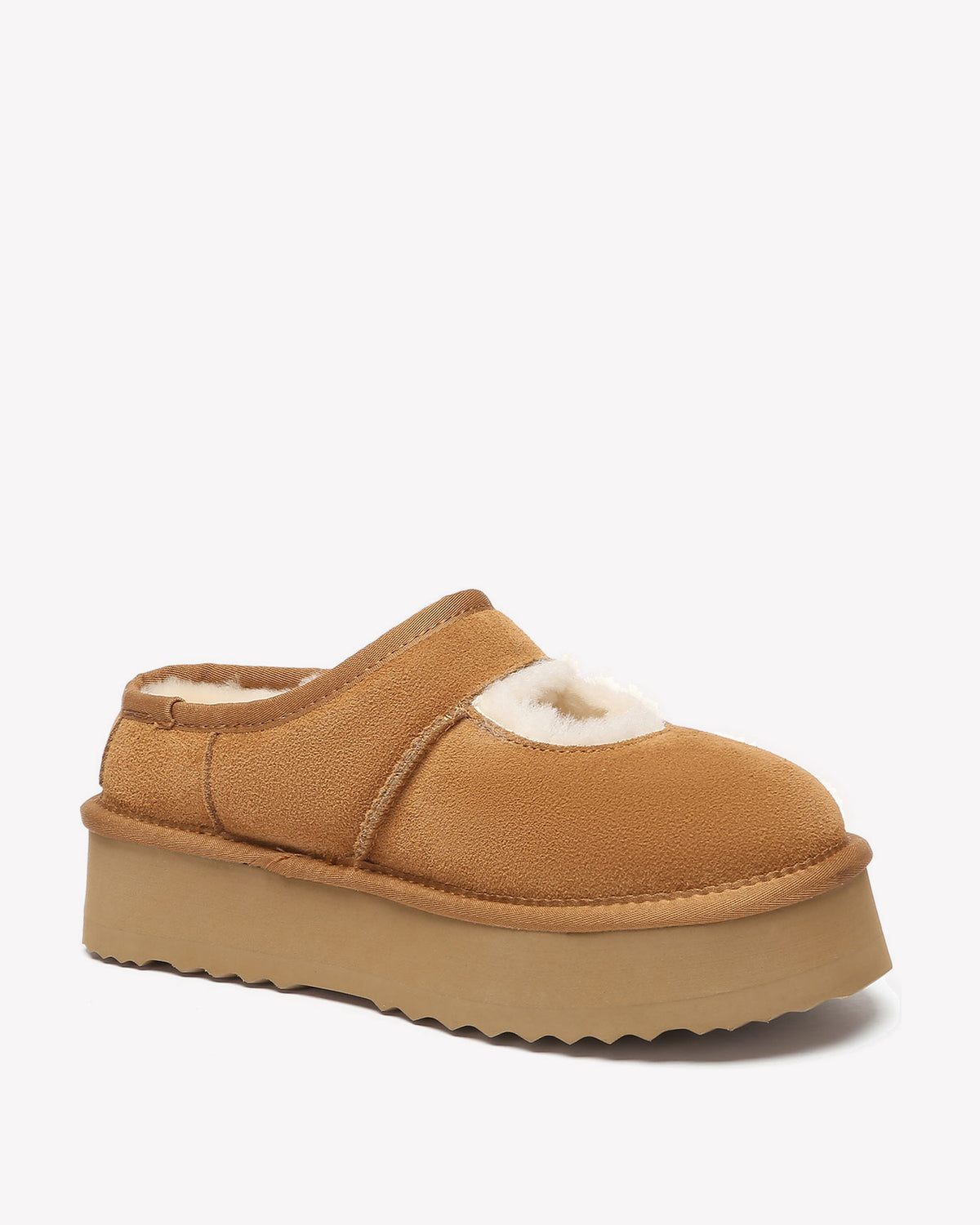 EVERAU Plumed Chestnut Ankle Platform Baleriny Brązowe