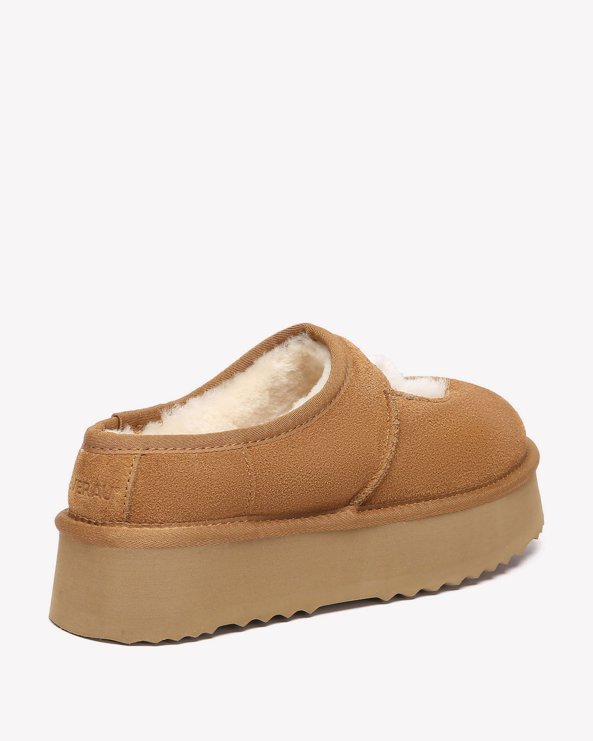 EVERAU Plumed Chestnut Ankle Platform Baleriny Brązowe