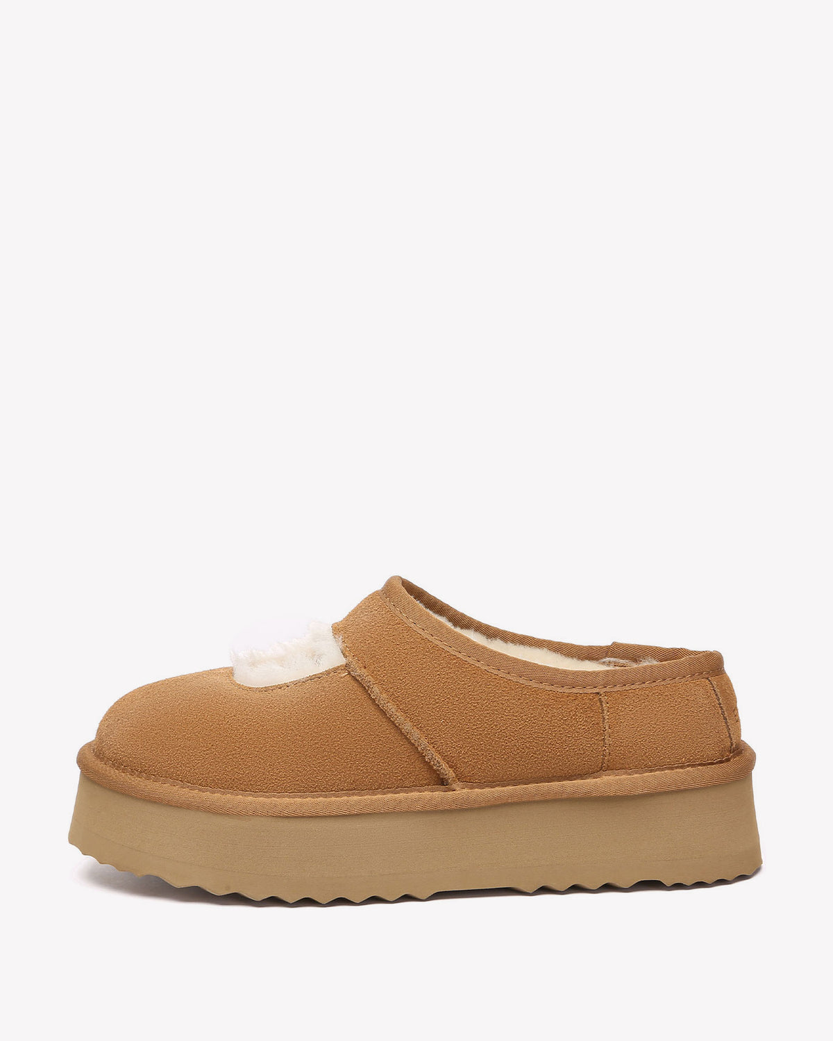 EVERAU Plumed Chestnut Ankle Platform Baleriny Brązowe