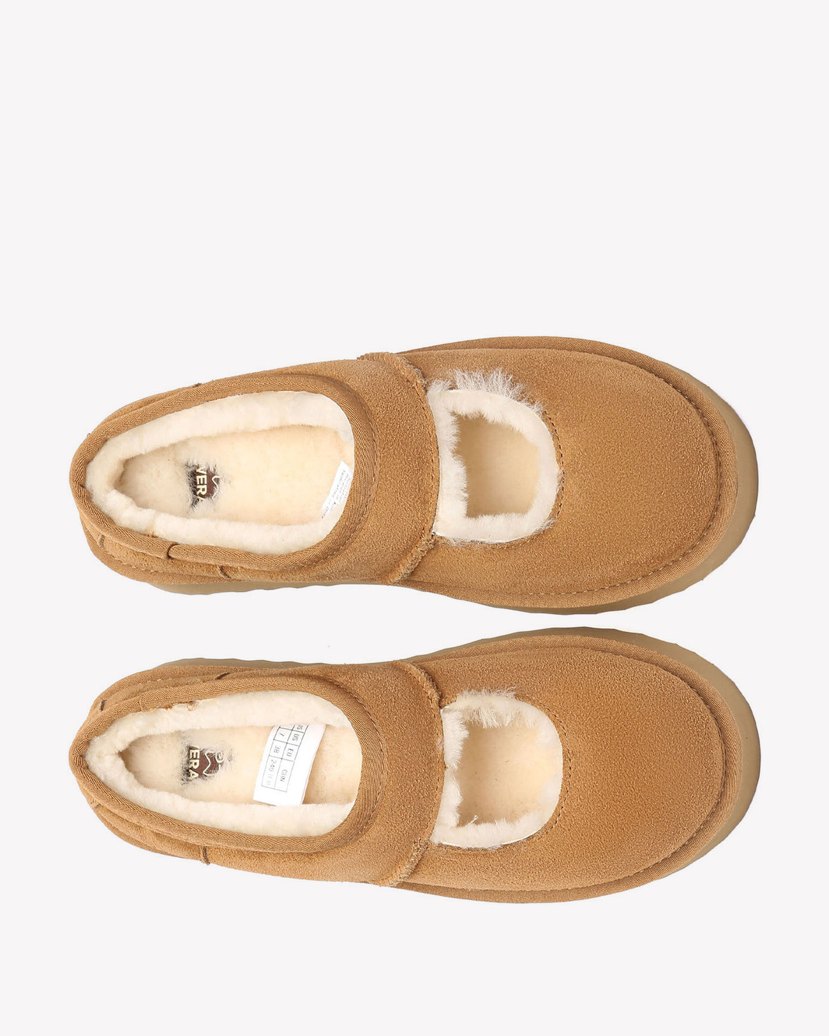 EVERAU Plumed Chestnut Ankle Platform Baleriny Brązowe