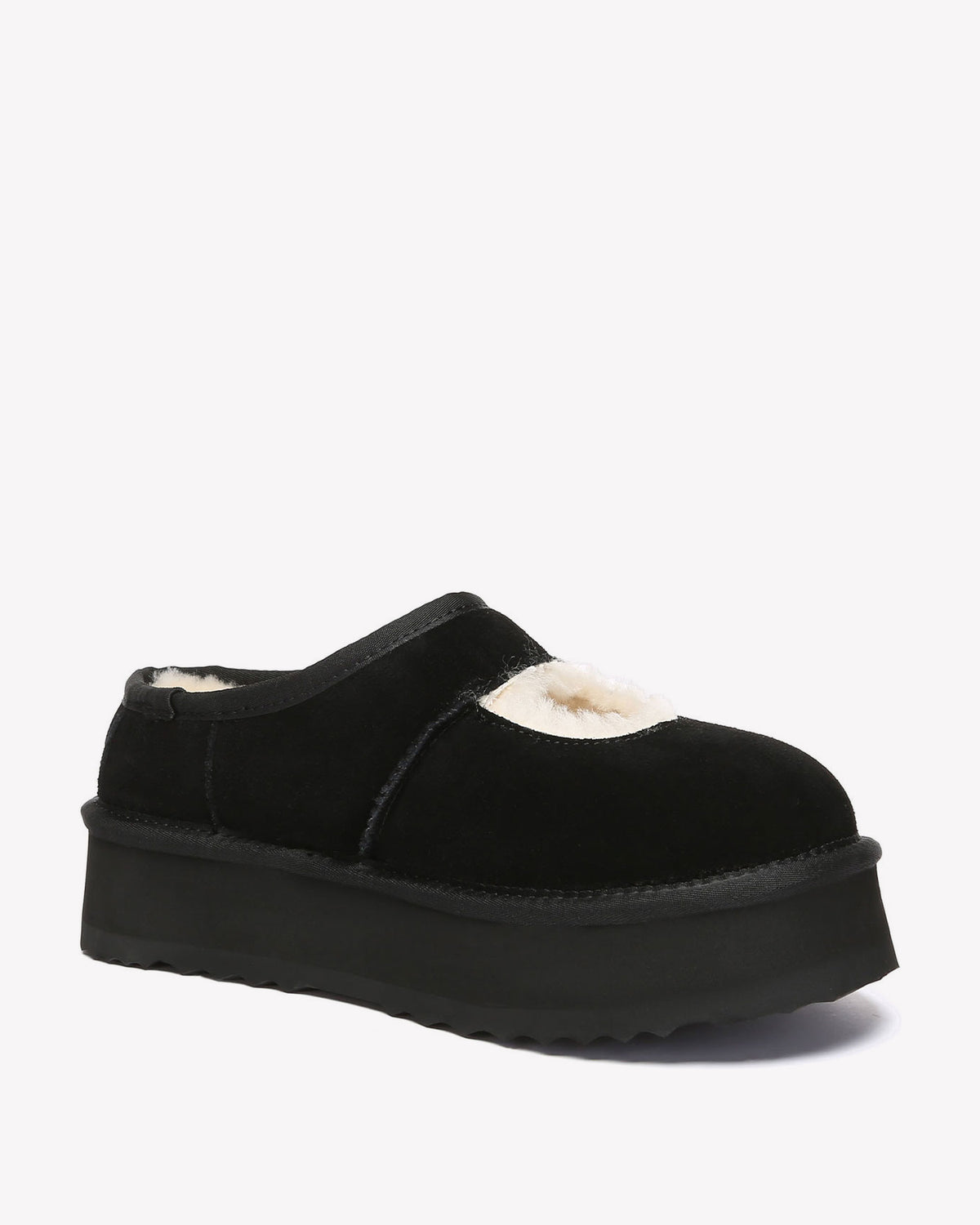 EVERAU Plumed Black Ankle Platform Baleriny Czarne