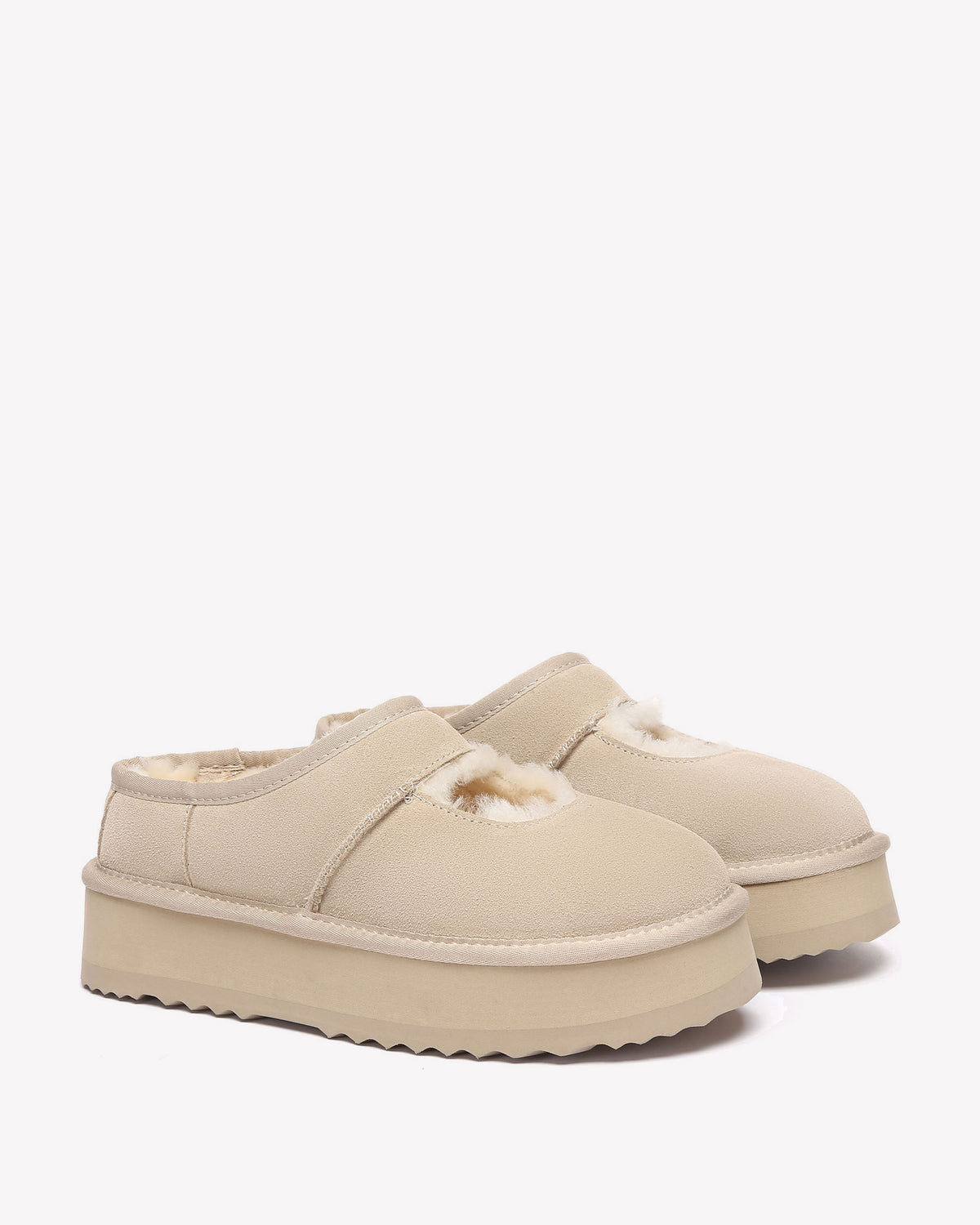 EVERAU Plumed Sand Ankle Platform Baleriny Beżowe