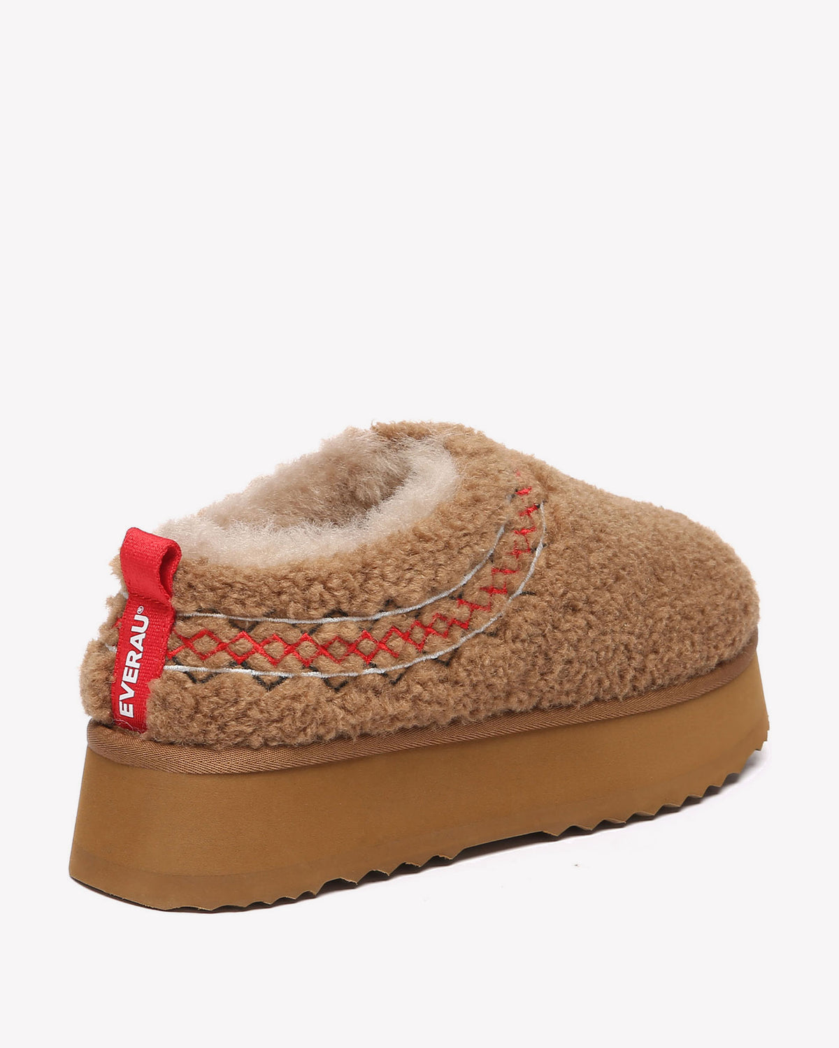EVERAU Lewin Chestnut Plush Platform Slippers Kapcie Brązowe