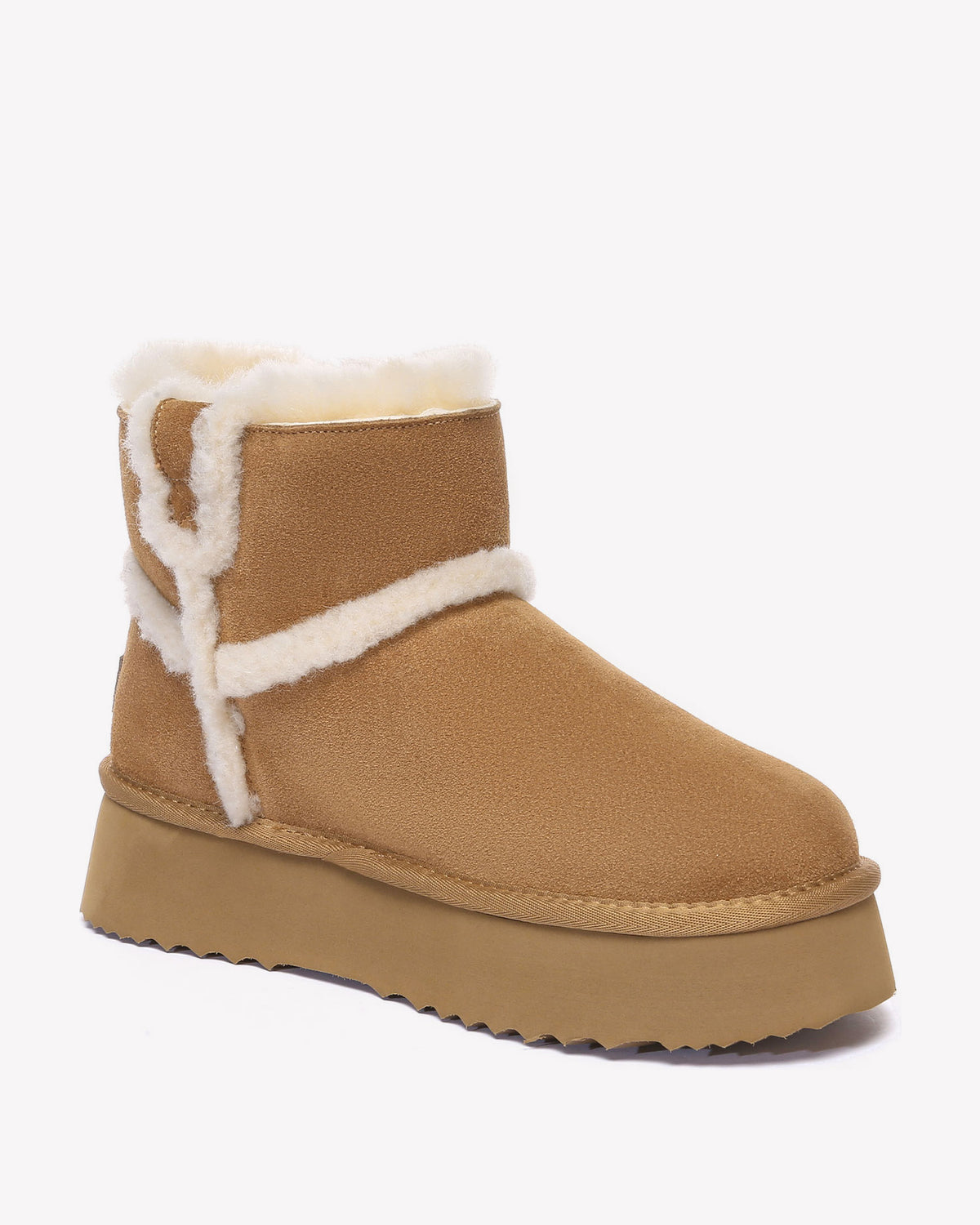 EVERAU Barren Chestnut Leather Chic Platform Short Boots Botki Brązowe