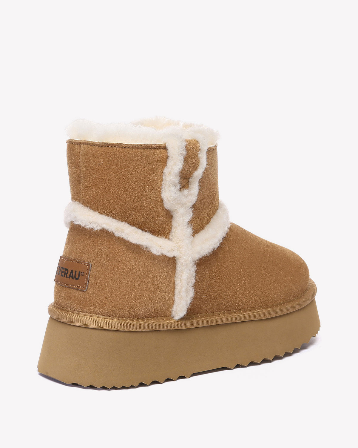 EVERAU Barren Chestnut Leather Chic Platform Short Boots Botki Brązowe