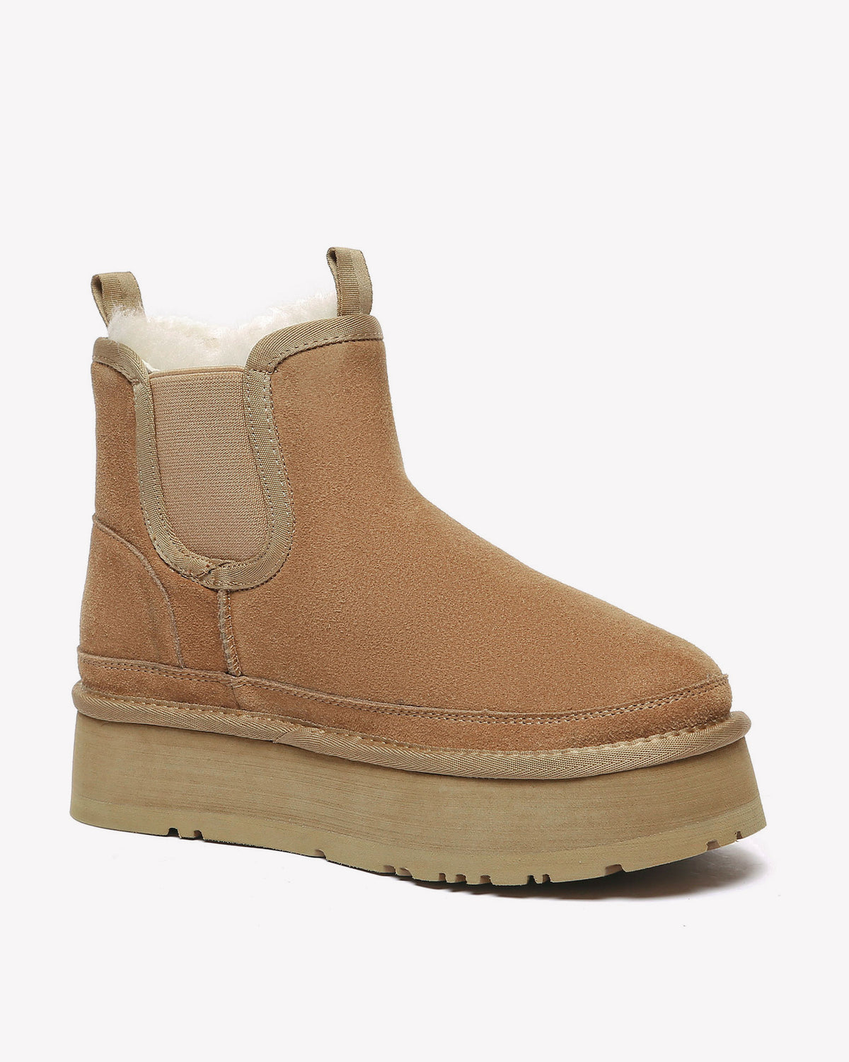 EVERAU Shoveler Chestnut Leather Platform Short Chelsea Boots Botki Brązowe