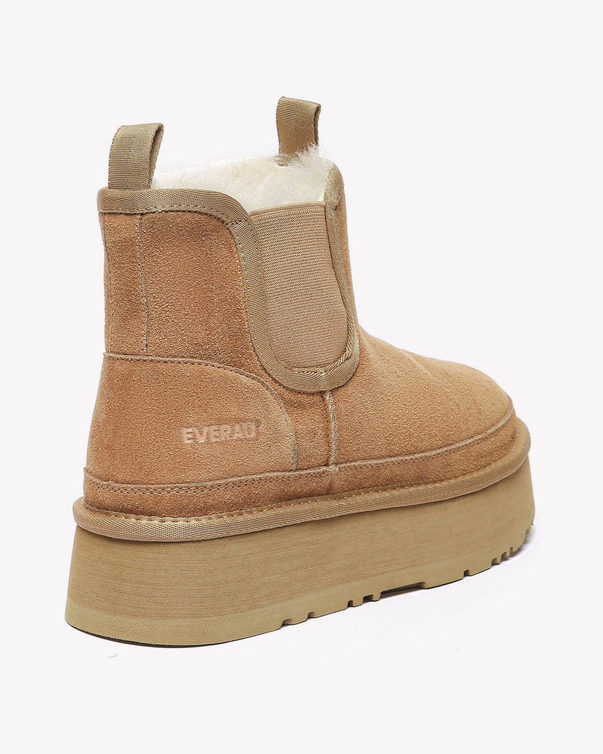EVERAU Shoveler Chestnut Leather Platform Short Chelsea Boots Botki Brązowe