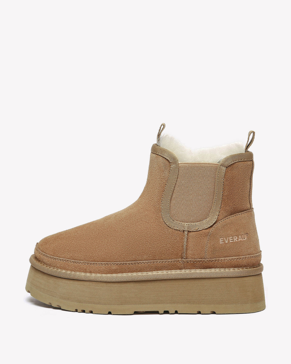 EVERAU Shoveler Chestnut Leather Platform Short Chelsea Boots Botki Brązowe