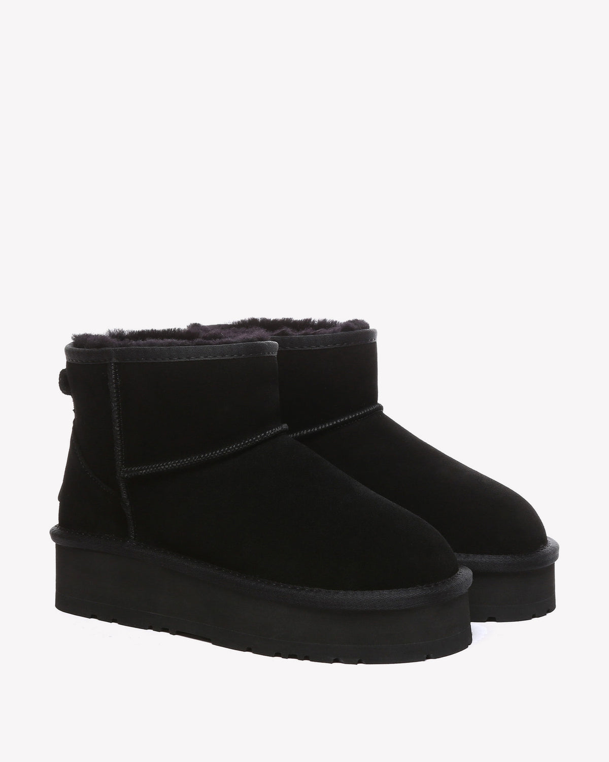 EVERAU Dusky Black Leather Platform Short Boots Botki Czarne