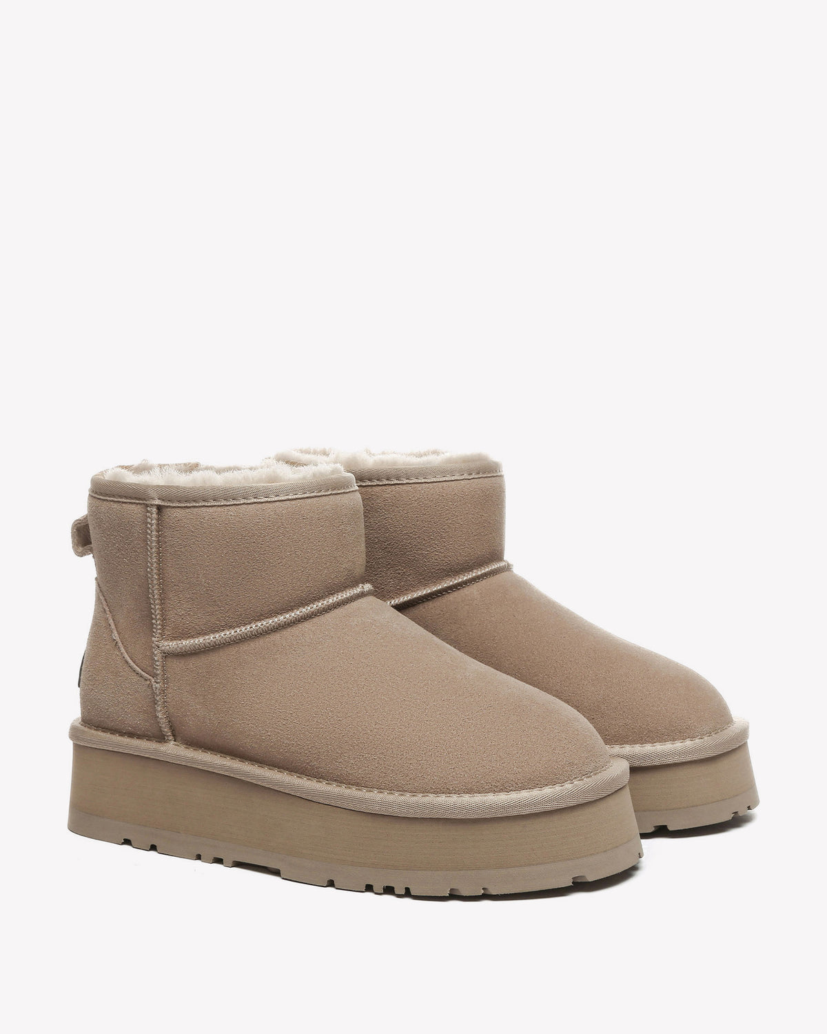 EVERAU Dusky Sand Leather Platform Short Boots Botki Beżowe